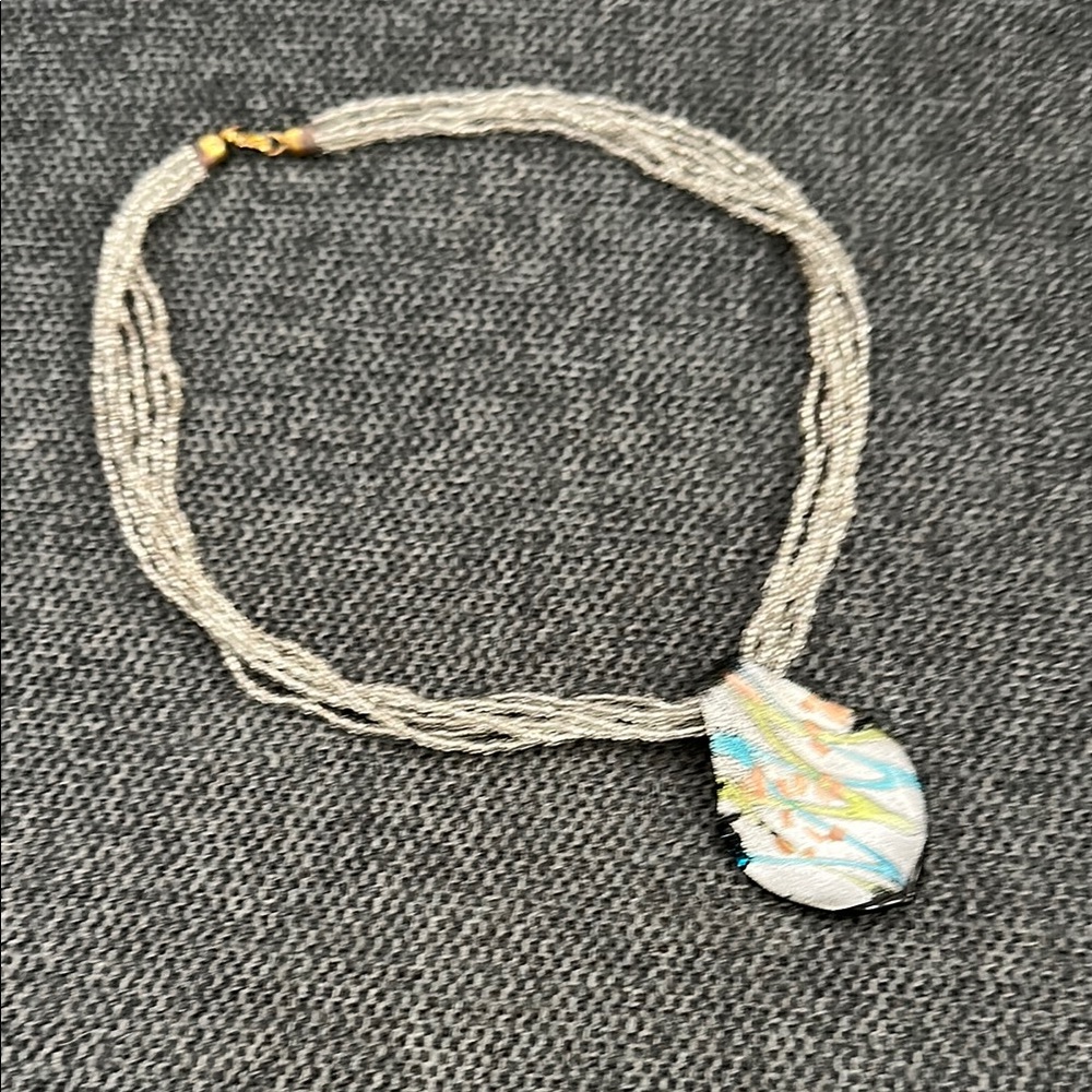 Elegant Silver Necklace with Multicolor Pendant. Used.
